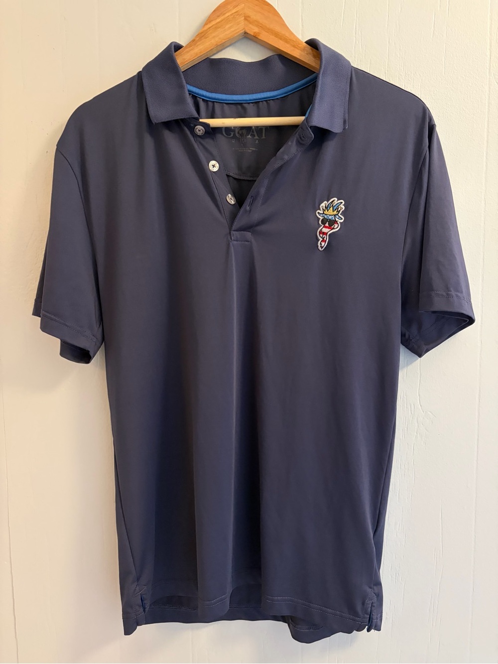 GOAT USA Men’s Navy Performance Polo Small Patriotic Embroidered Patch Golf